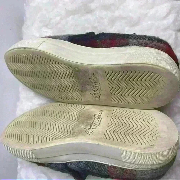 𝅺joshua Sanders Tweed Plaid Slip On Sneakers Red/Gray - Picture 5 of 7